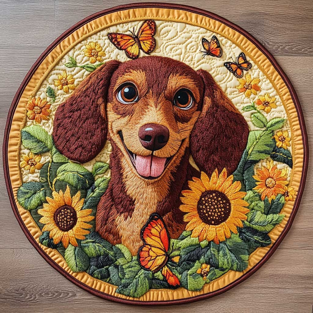 Sunny Dachshund WN2804064CL Quilted Round Mat