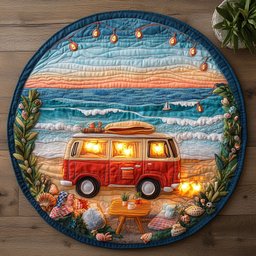 Camping by The Sea CM2304018CL Quilted Round Mat