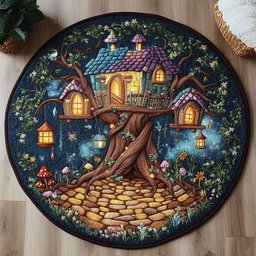 Midnight Treehouse WY3004027CL Quilted Round Mat
