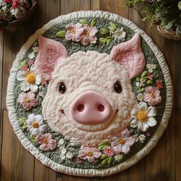 Piggy Smile CP2804009CL Quilt Round Mat