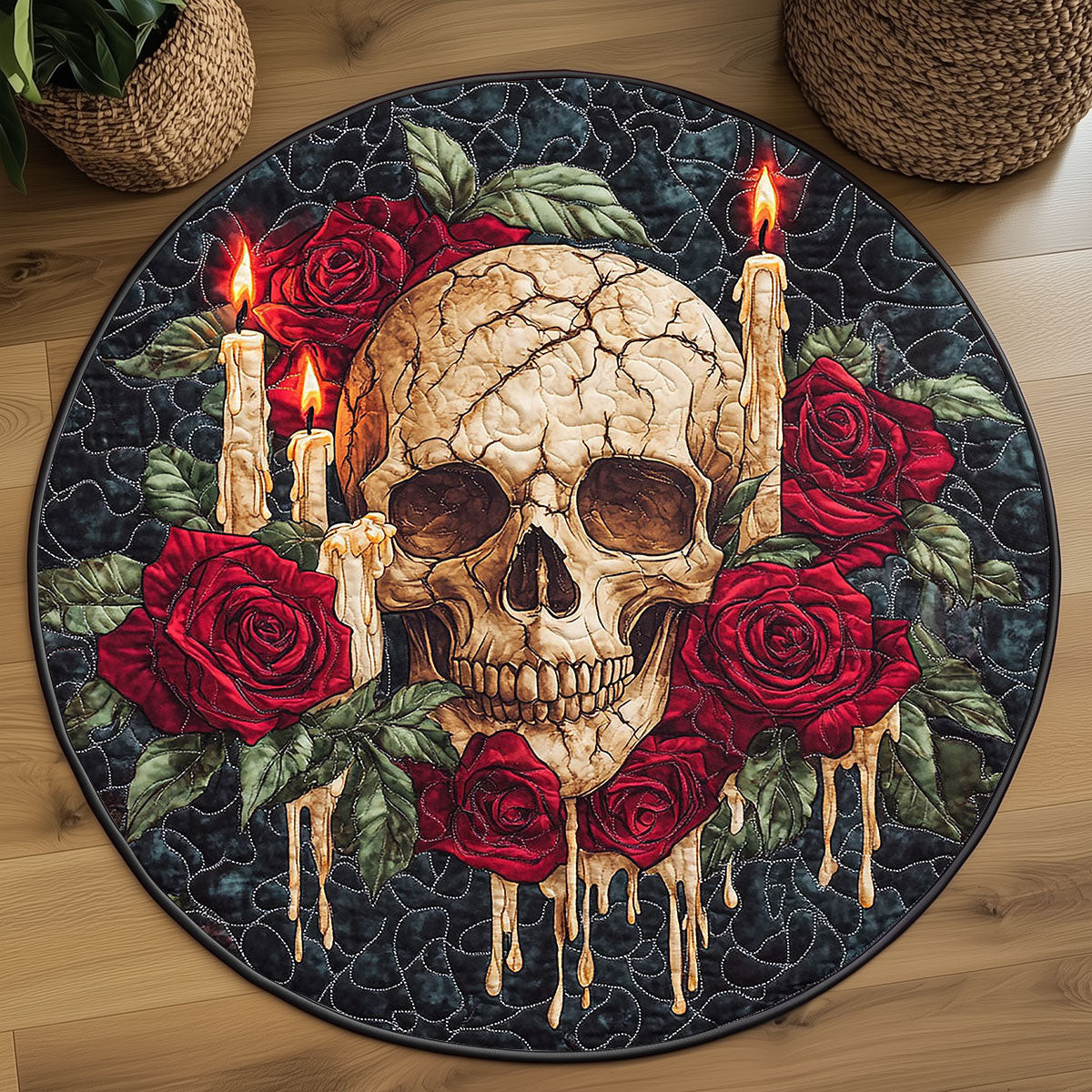 Crimson Skull Reverie WP2304005CL Quilted Round Mat