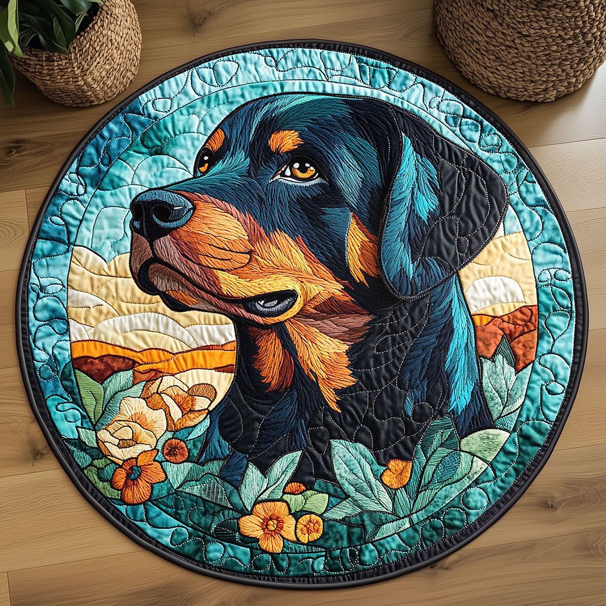 Solemn Rottweiler WP2204063CL Quilted Round Mat
