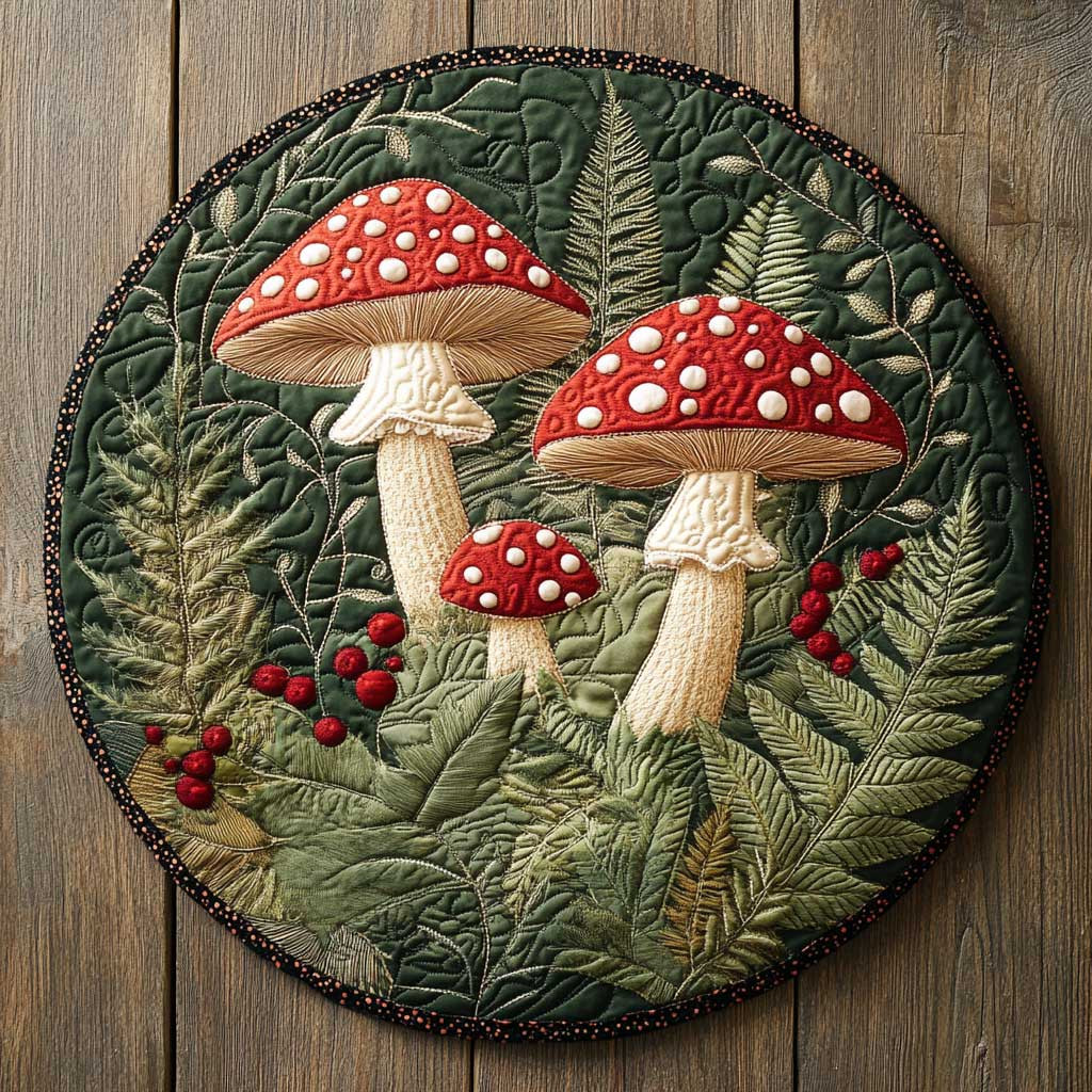 Mushrooms After Rain CQ2104010CL Quilted Round Mat