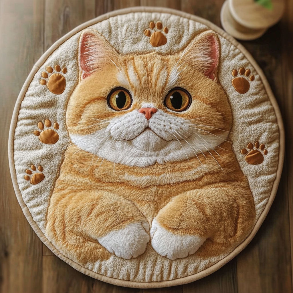 Adorable Golden Cat CP2004172CL Quilt Round Mat