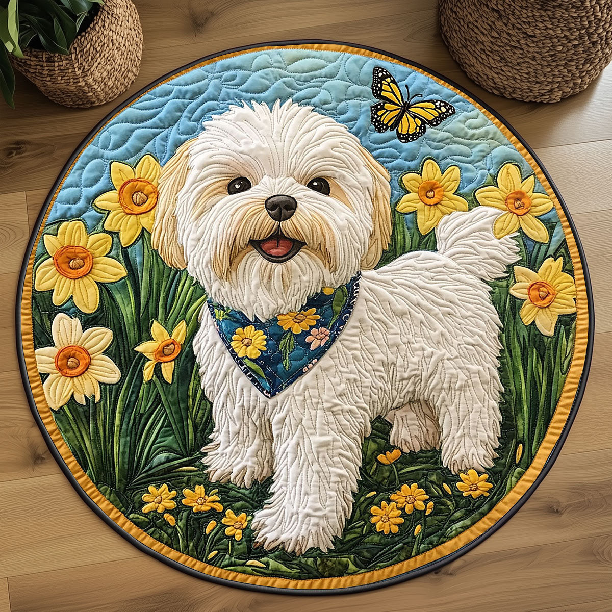 White Cute Terrier WP2204073CL Quilted Round Mat