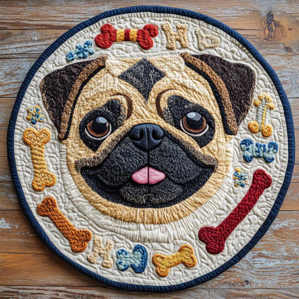 Cartoon Pug CQ2404014CL Quilted Round Mat