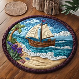 Sailboat In Wave WY2304044CL Quilted Round Mat