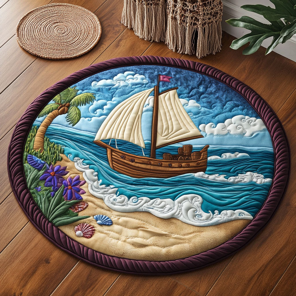 Sailboat In Wave WY2304044CL Quilted Round Mat