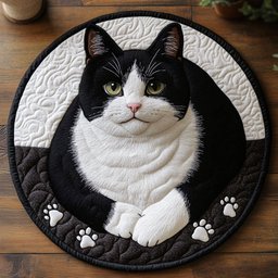 Tuxedo Cat CP2304008CL Quilt Round Mat