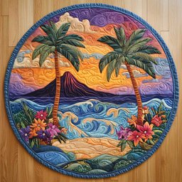 Beach Sunset CQ2104011CL Quilted Round Mat