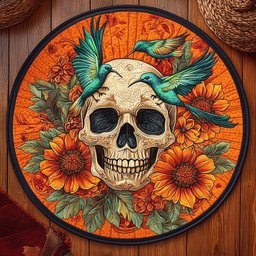 Hummingbird Skull WY2204022CL Quilted Round Mat