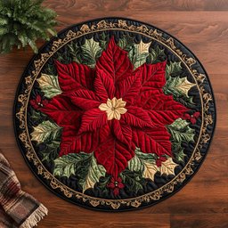 Poinsettia CM2504033CL Quilted Round Mat