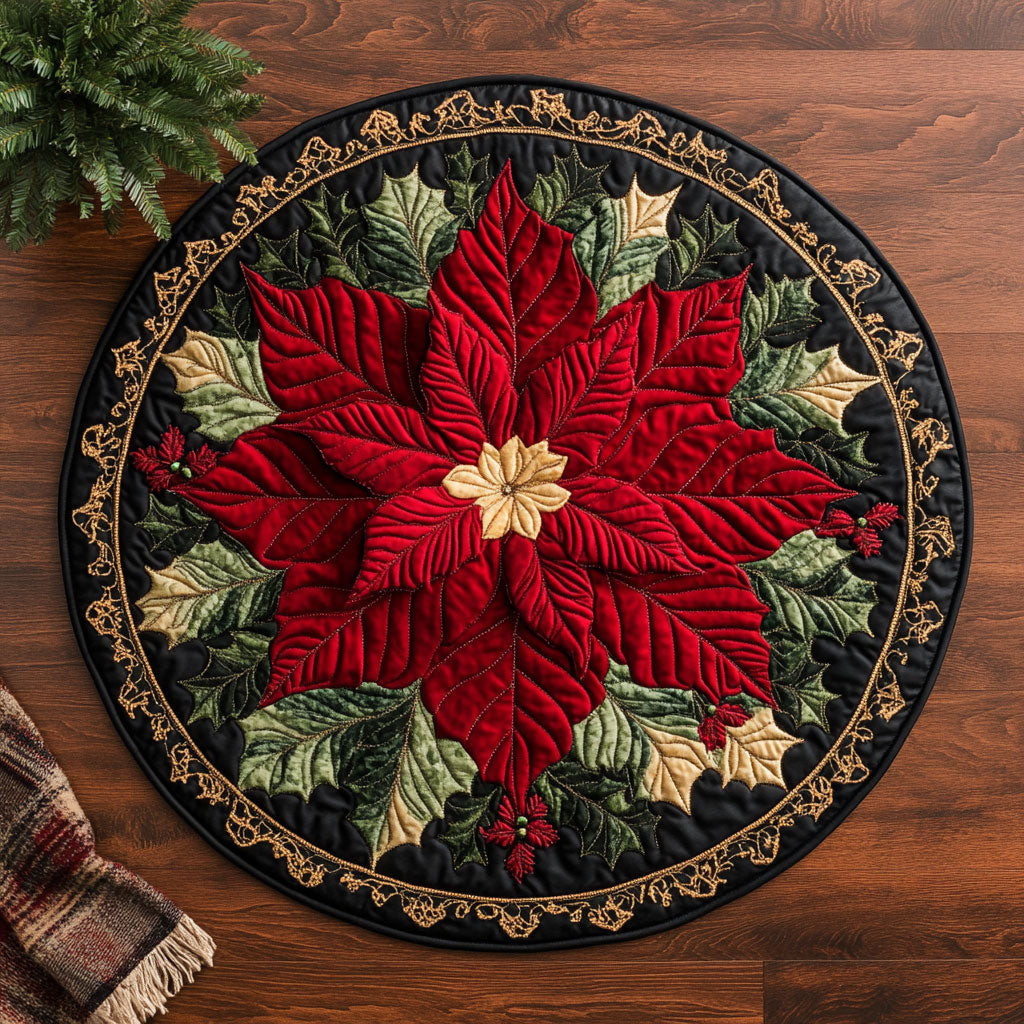 Poinsettia CM2504033CL Quilted Round Mat