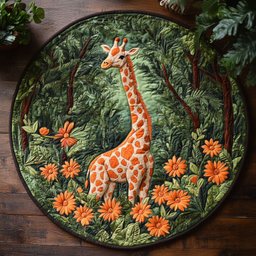 Giraffe In Forest WY2404007CL Quilted Round Mat