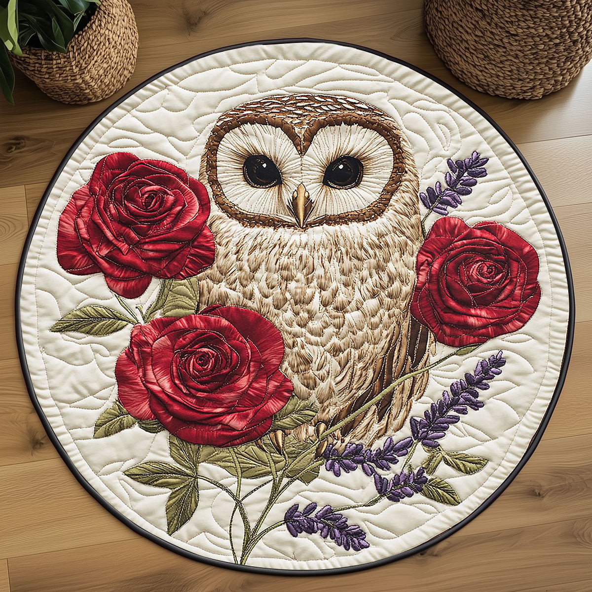Majestic Owl Blossom WP2304014CL Quilted Round Mat
