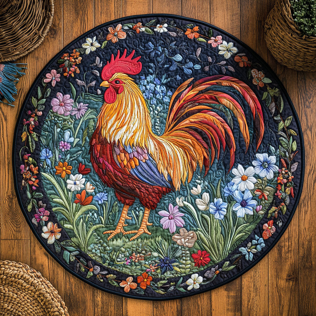 Rooster By Night WY2204029CL Quilted Round Mat