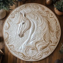 Royal White Horse WY2404017CL Quilted Round Mat