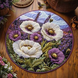 Poppy Flower WY2304042CL Quilted Round Mat