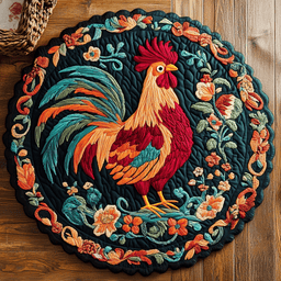 Floral Rooster WY2804009CL Quilted Round Mat