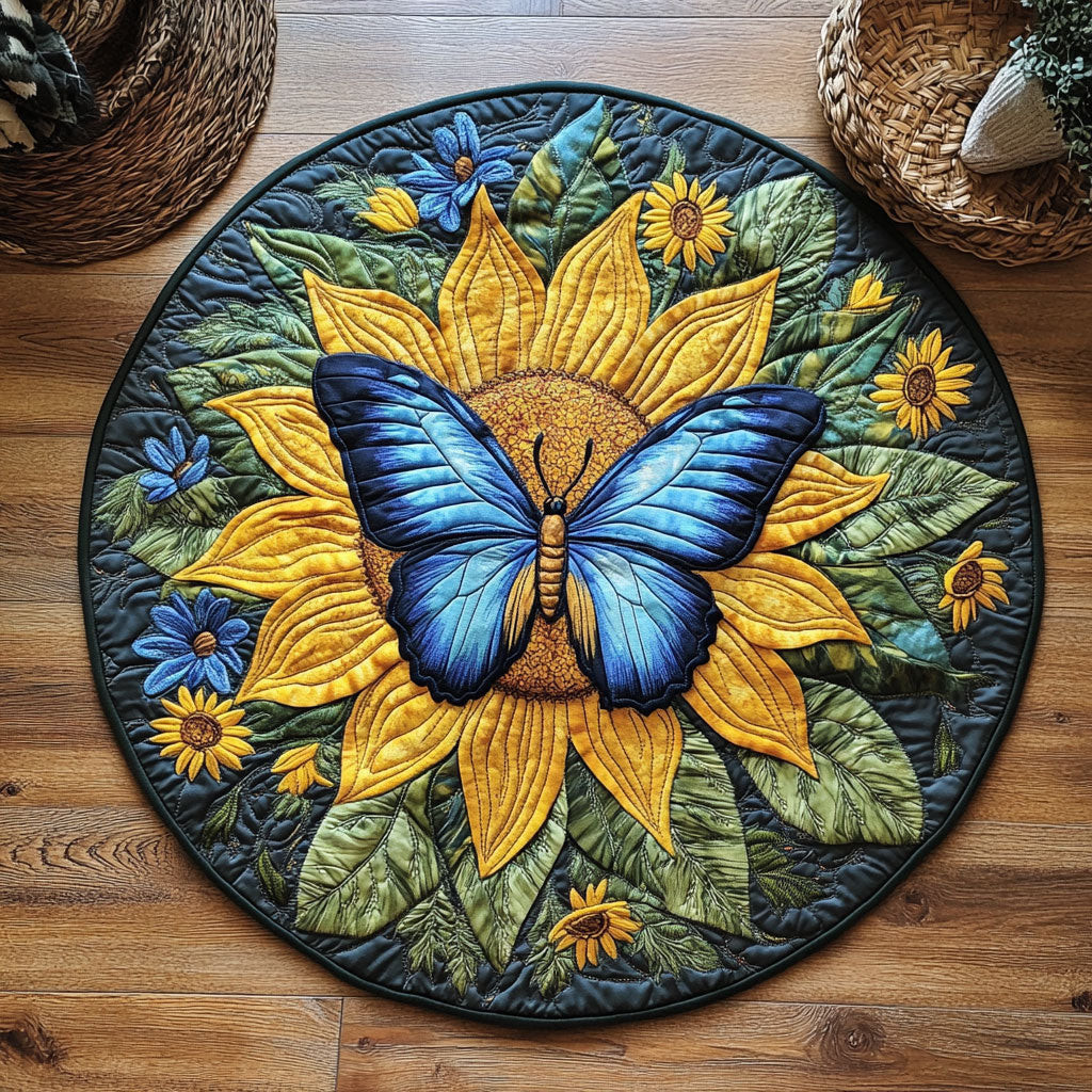 Butterfly In Sunflower Meadow WY2504003CL Quilted Round Mat