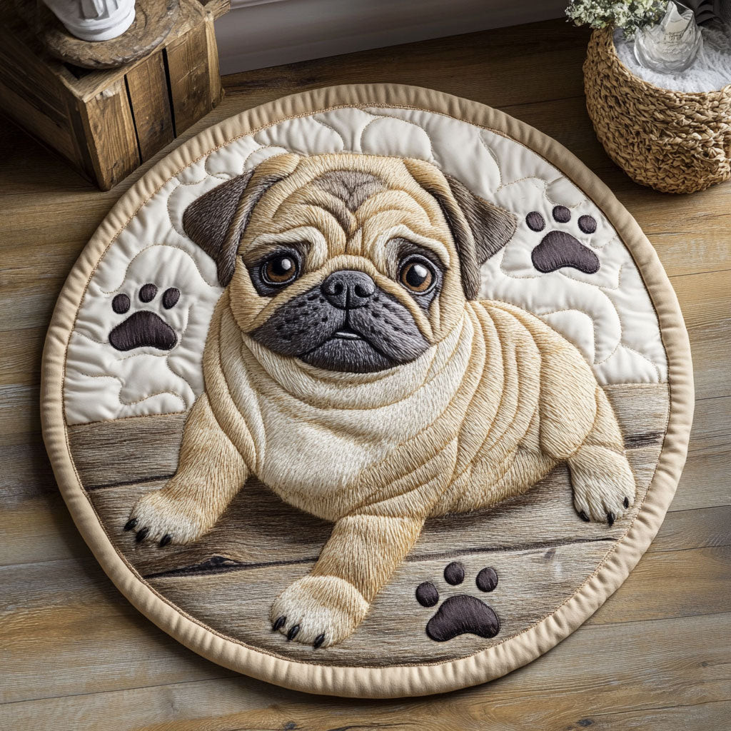 Cute Pug CP2104005CL Quilt Round Mat