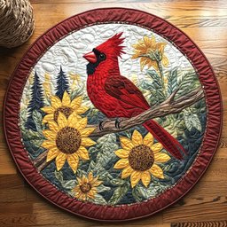 Cardinal In Sunflower WY2504005CL Quilted Round Mat