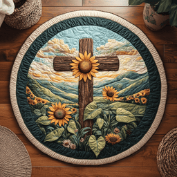 Sunflower Cross WY2804019CL Quilted Round Mat