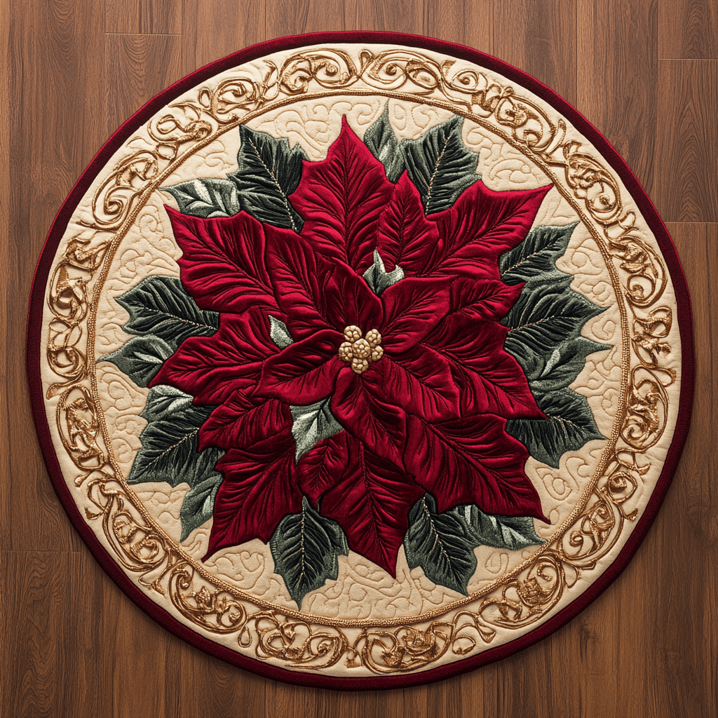 Velvet Poinsettia WY2804020CL Quilted Round Mat