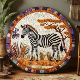 African Savannah Zebra WJ1804028CL Quilted Round Mat