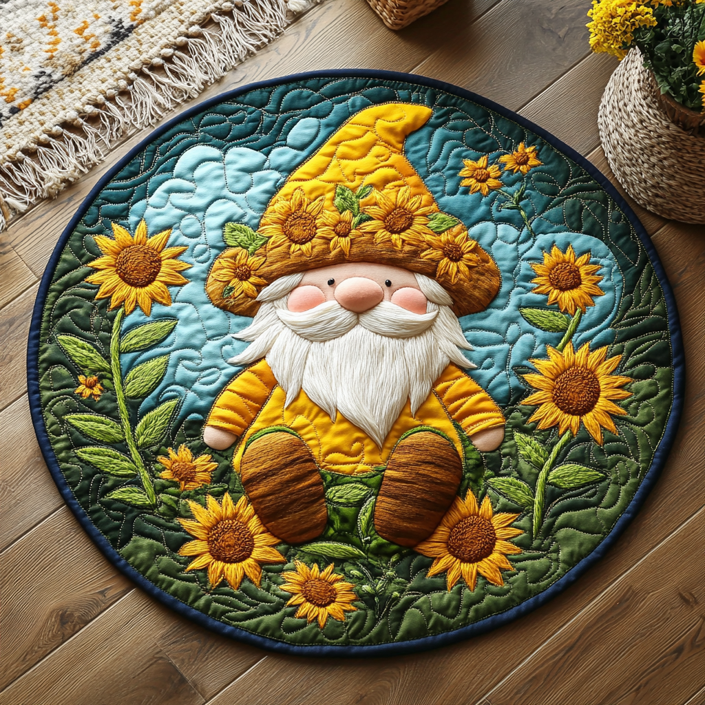 Cute Sunflower Gnome WY2804005CL Quilted Round Mat
