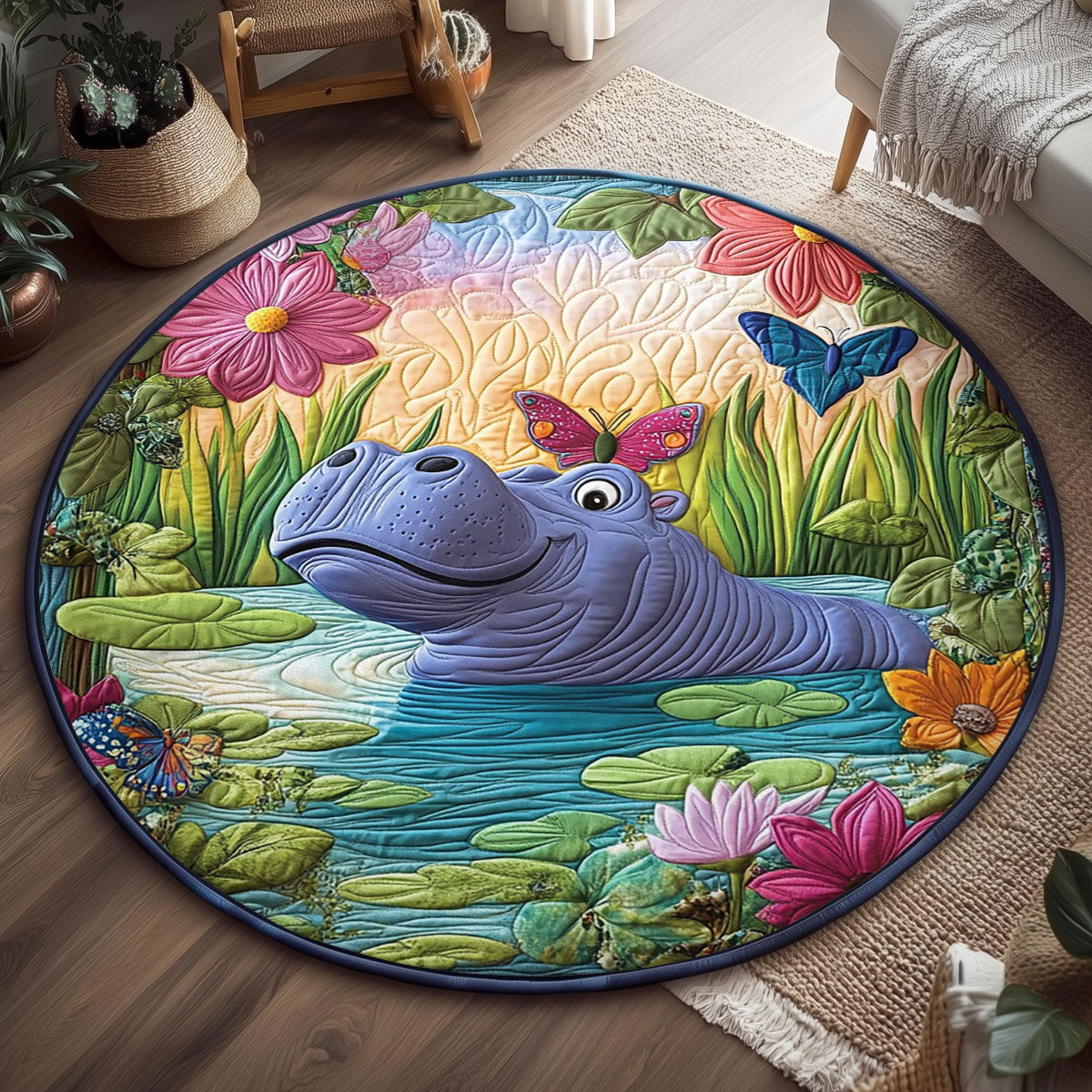 Playful Hippo WJ1804031CL Quilted Round Mat