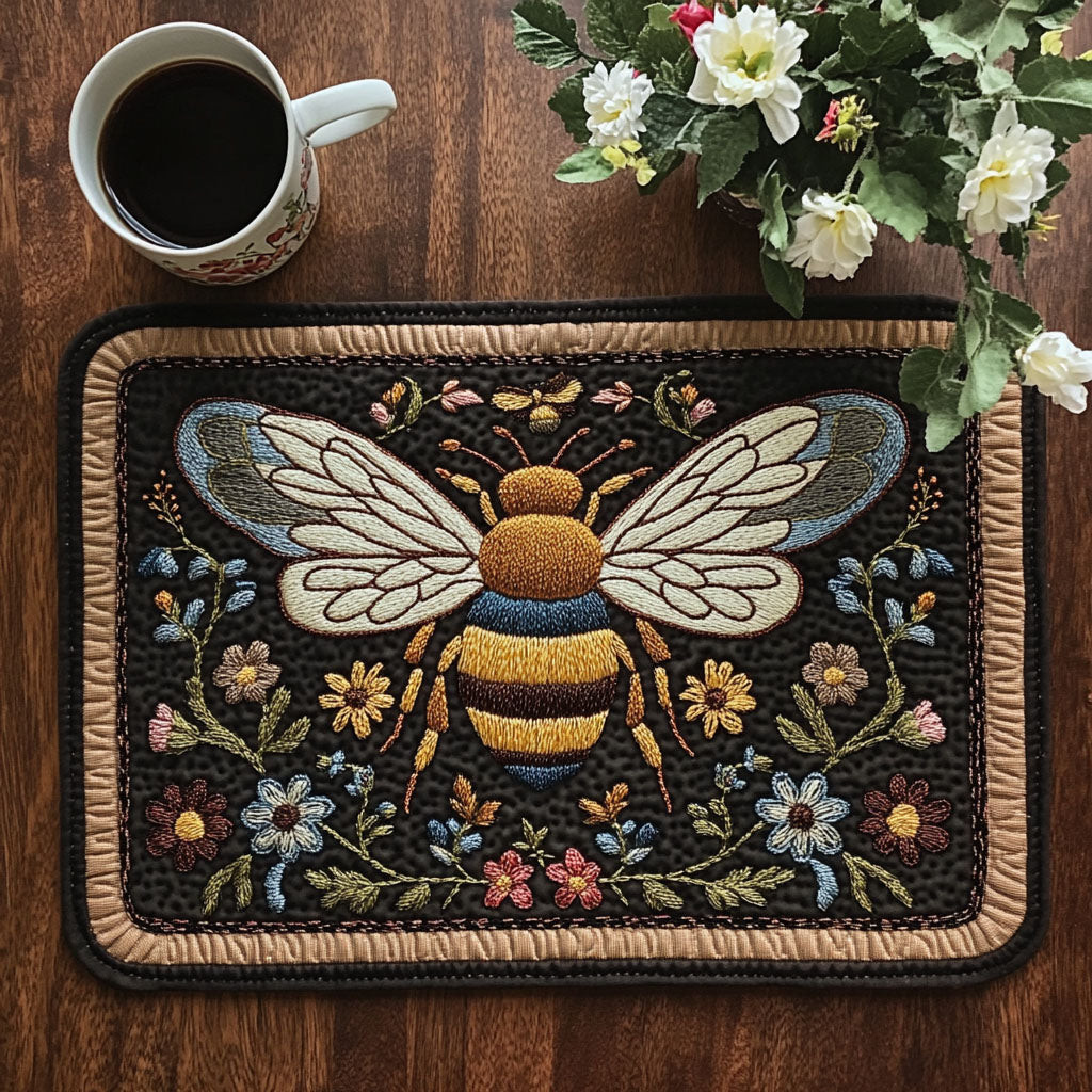 Midnight Blossom Bee Quilted Placemat NCU0NT4367
