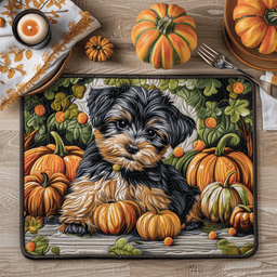 Pumpkin Yorkshire Puppy Quilted Place Mat NCU0TH217