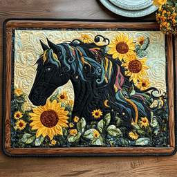 Sunflower Black Horse Quilted Place Mat NCU0PD458
