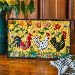 Bright Chicken Meadow Quilted Place Mat NCU0TL224
