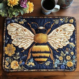 Golden Bloom Bee Quilted Placemat NCU0NT4363