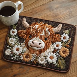 Rustic Floral Cow Quilted Placemat NCU0NT4352
