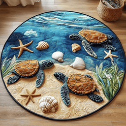 Turtle Coral Garden Quilted Round Mat NCU0DV990