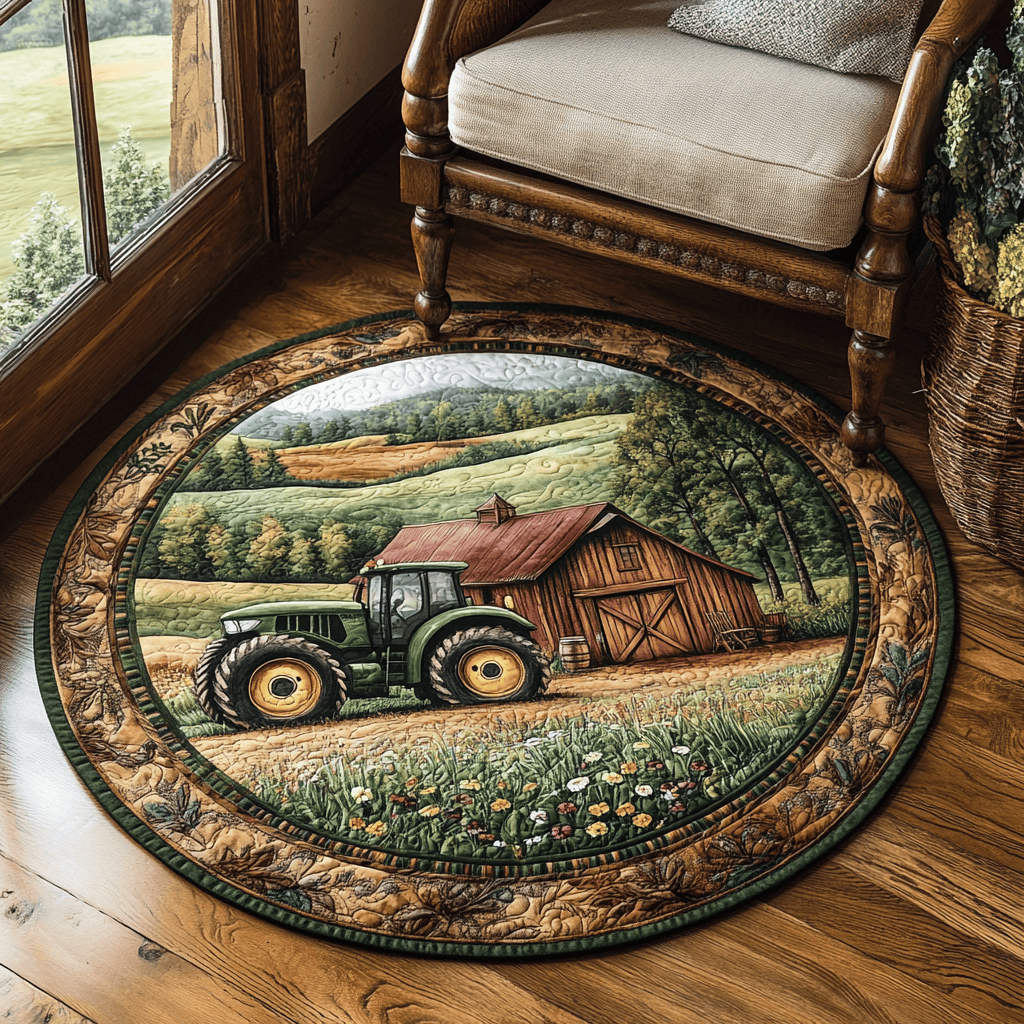 Rural Wheels Quilted Round Mat NCU0DV4696
