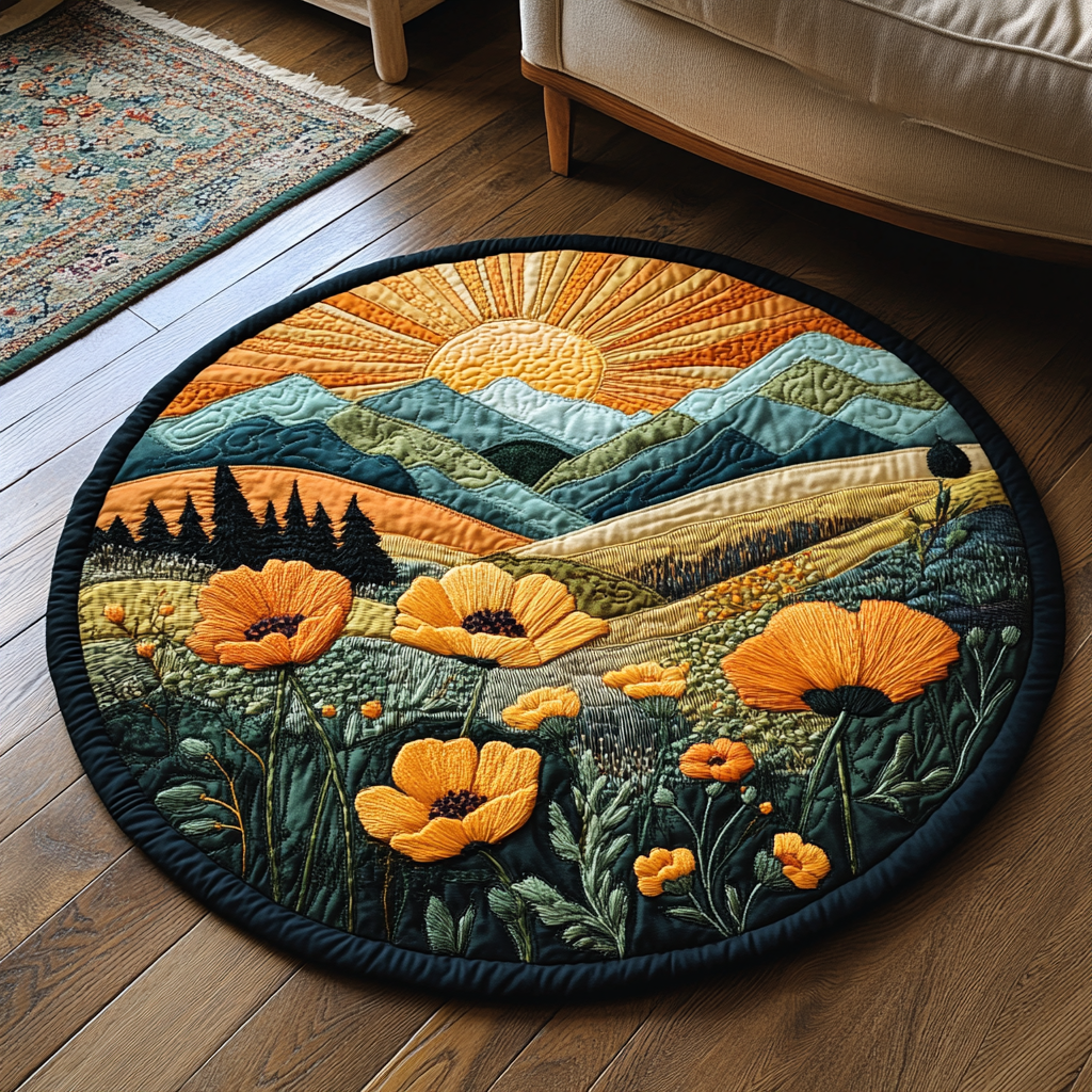 Golden California Poppy Quilted Round Mat NCU0DV5191
