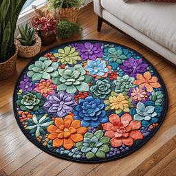 Succulent Bloom Quilted Round Mat NCU0DK5848