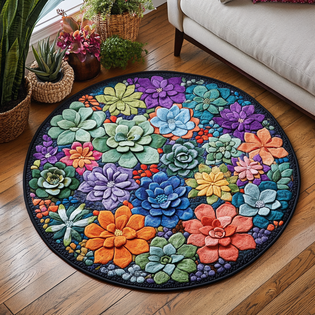 Succulent Bloom Quilted Round Mat NCU0DK5848