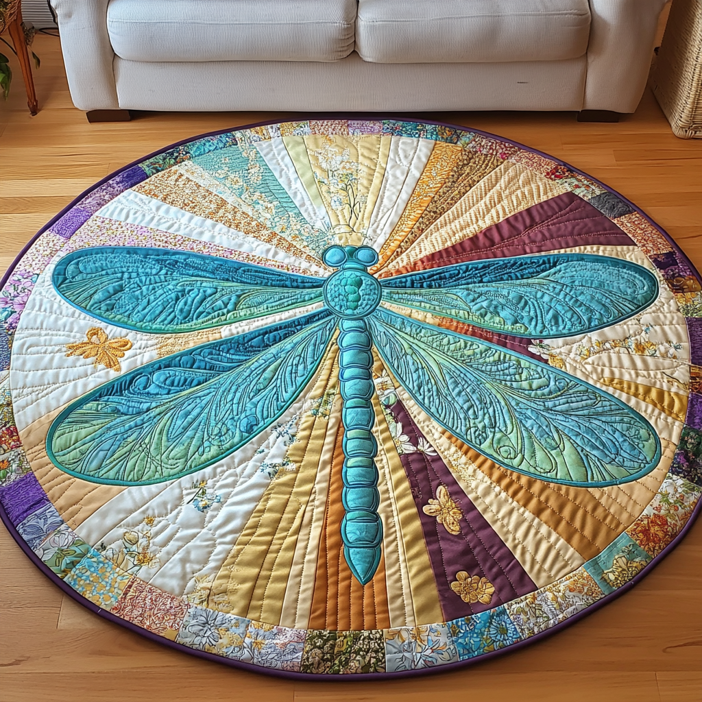 Radiant Flight Dragonfly Quilted Round Mat NCU0VL1339