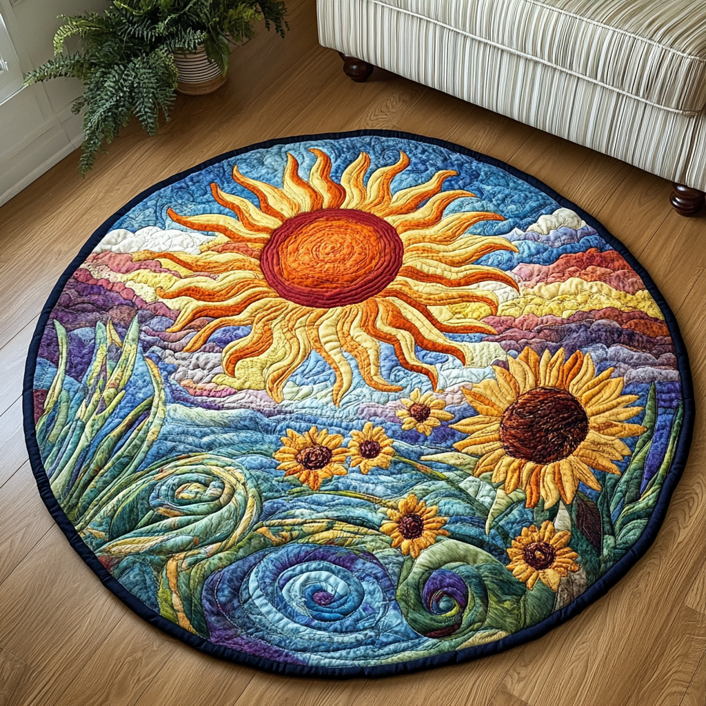 Bright Sunflower Quilted Round Mat NCU0VH4622