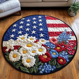 Floral Emblem Quilted Round Mat NCU0NT6601