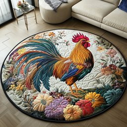 Rooster in Bloom Quilted Round Mat NCU0PT6318