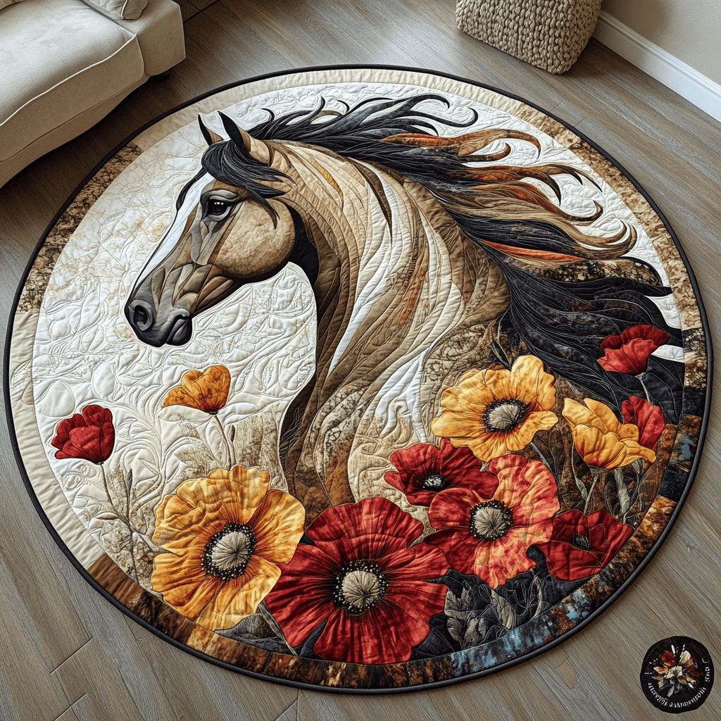 Horse Country Charm Quilted Round Mat NCU0DV5266