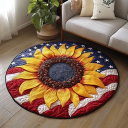Floral American Flag Quilted Round Mat NCU0NT6612