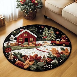Winter Harvest Road Quilted Round Mat NCU0NT1237