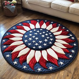 Striped Star Flower Quilted Round Mat NCU0NT6618